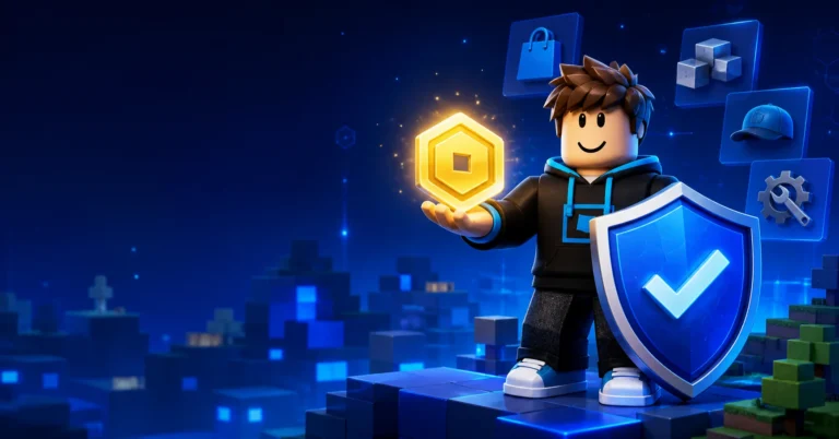Illustration of a game character holding a coin and a security shield