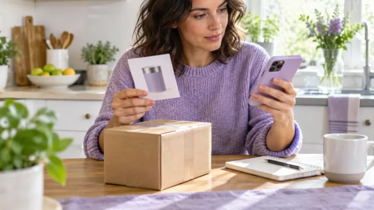 Shopper comparing a parcel and shopping details